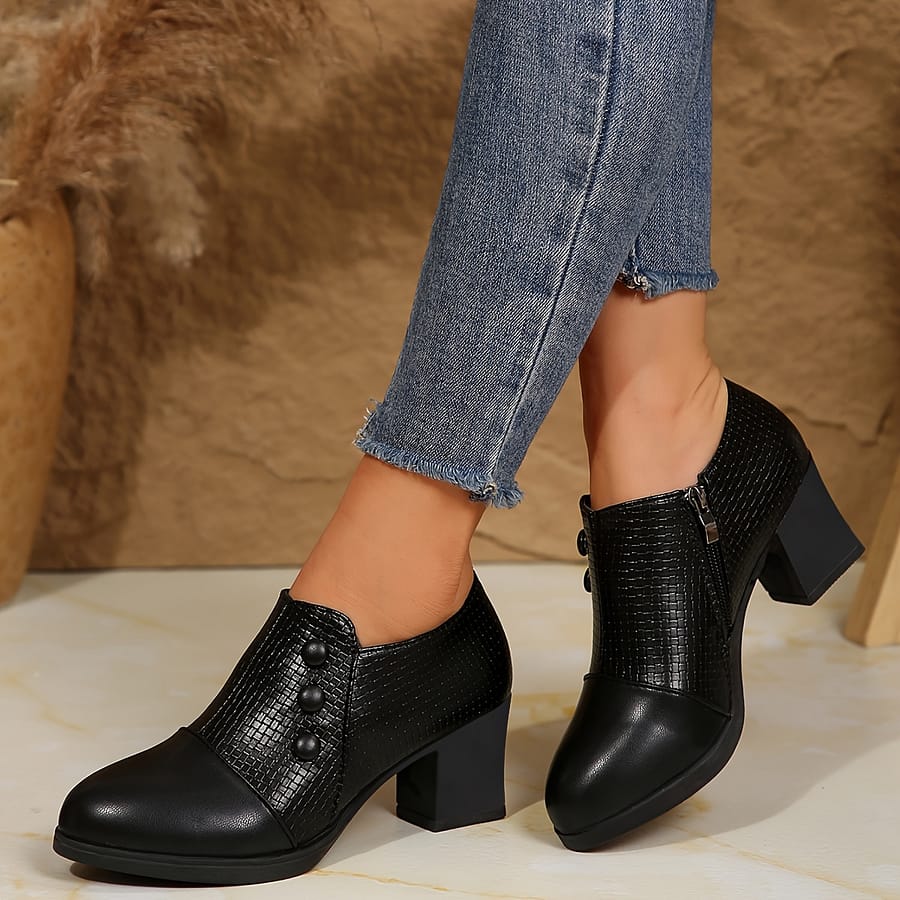 Chic Women’s Pointed-toe Pumps With Chunky Heel And Side Zipper – Cover, Non-woven Lining, Rubber Sole – Versatile Dress Shoes Clothing, Shoes & Jewelry Shop Online at Dubai Trades 2
