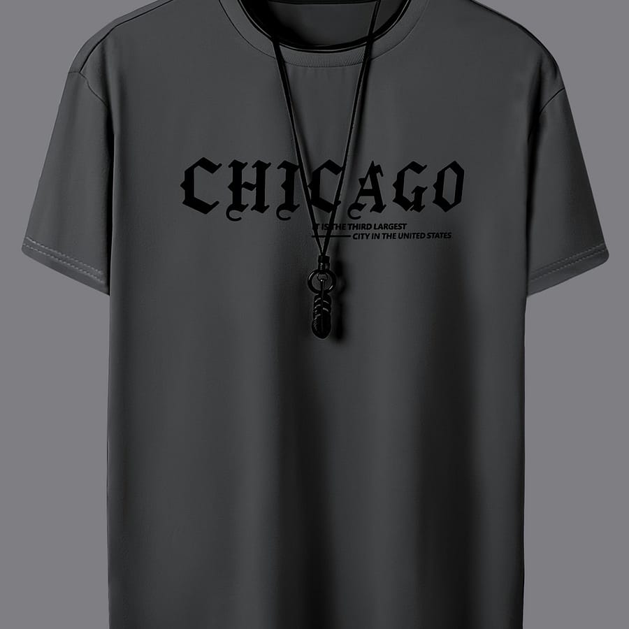 Chicago Print Men’s Casual Sports Short Sleeve Crew Neck T-shirt, Summer Outdoor Clothing Shop Online at Dubai Trades 2