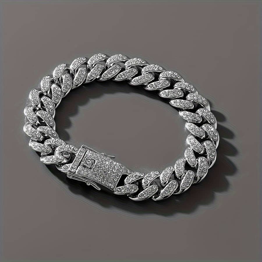 Chunky Chain Jewelry In Hip-hop Style With Cuban Water Drill Chain Bracelet Bracelets Shop Online at Dubai Trades 2