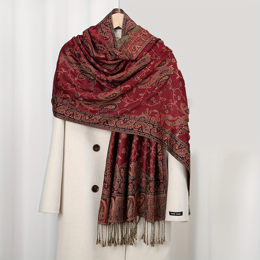Classic Paisley Jacquard Shawl Vintage Cozy Scarf Elegant Style Breathable Blanket Scarf With Tassel For Women Accessories Shop Online at Dubai Trades 2