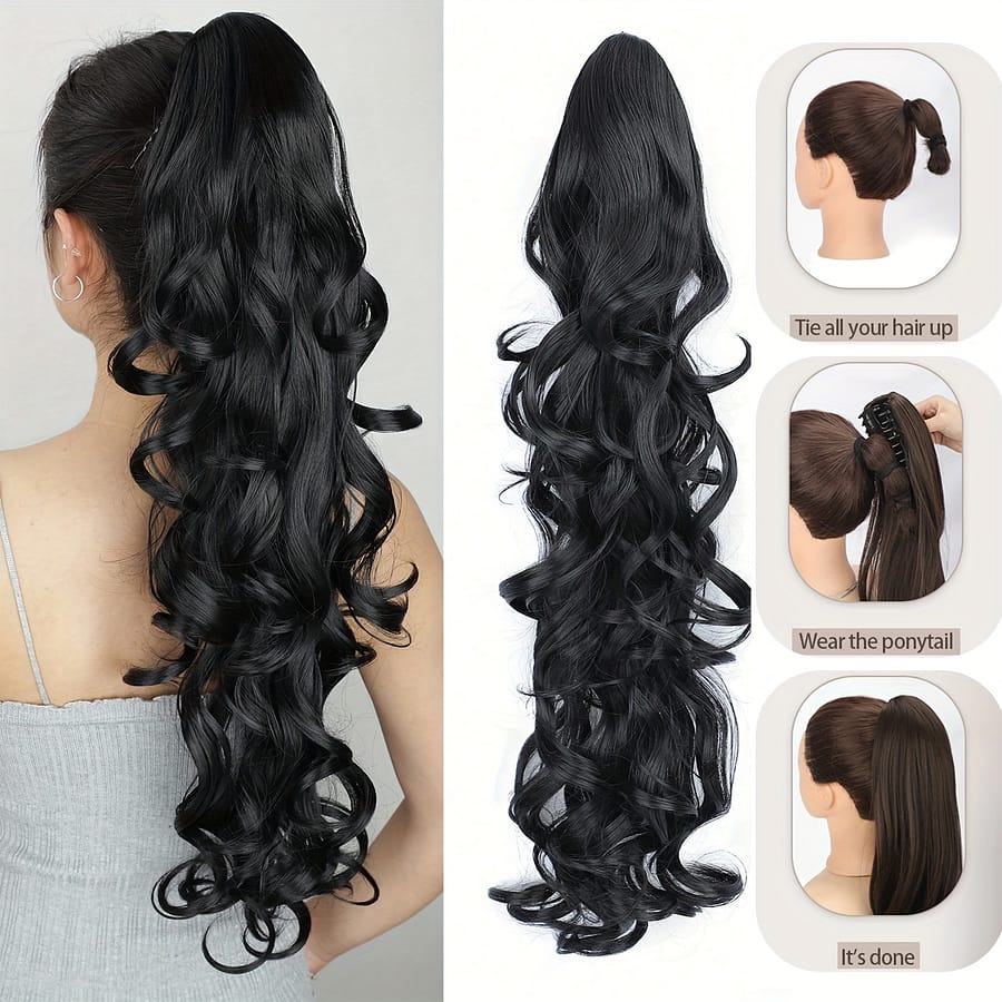 Claw Ponytail Extension Dark Big Wavy Curly Clip In Hair Extensions Soft Looking Synthetic Hairpiece For Women Beauty & Personal Care Shop Online at Dubai Trades 2