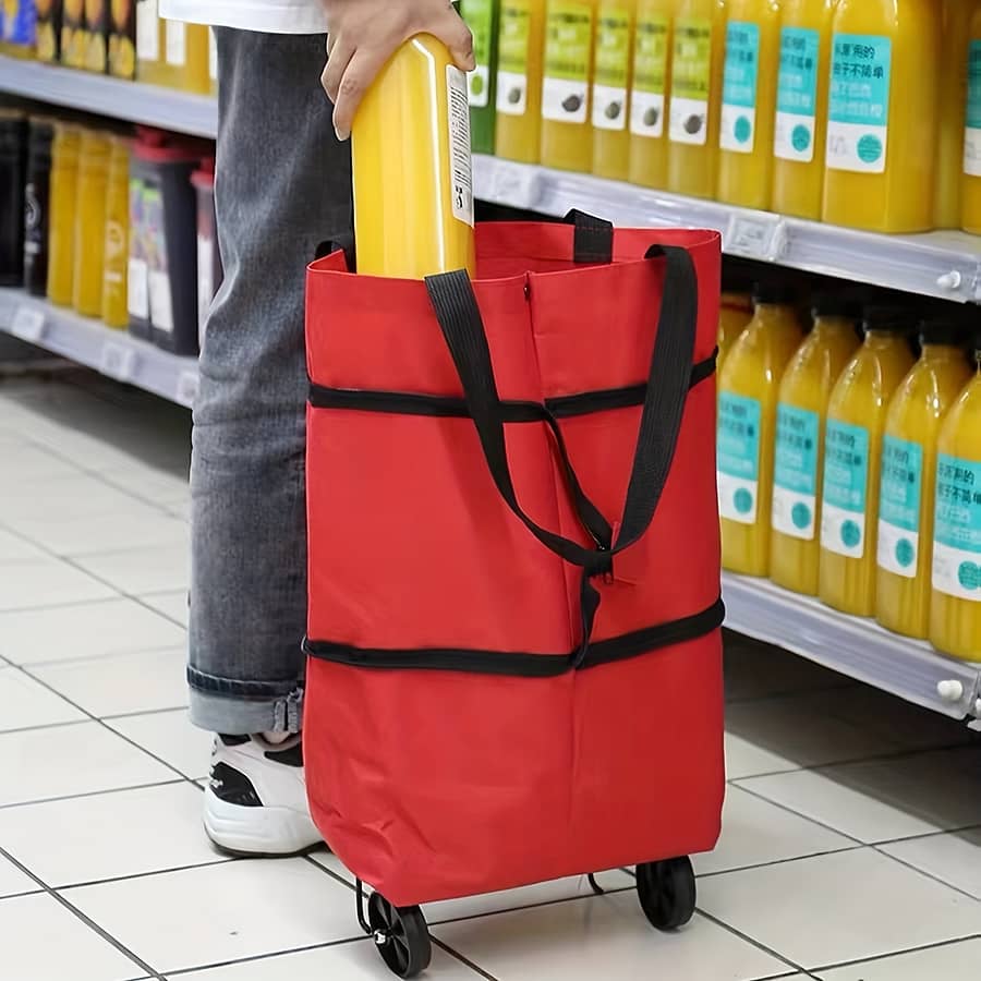 Collapsible Large Capacity Shopping Cart With Wheels – Red, Plastic, Leak-proof, Multi-compartment Trolley For Groceries And More, Foldable Shopping Cart Home & Kitchen Shop Online at Dubai Trades 2