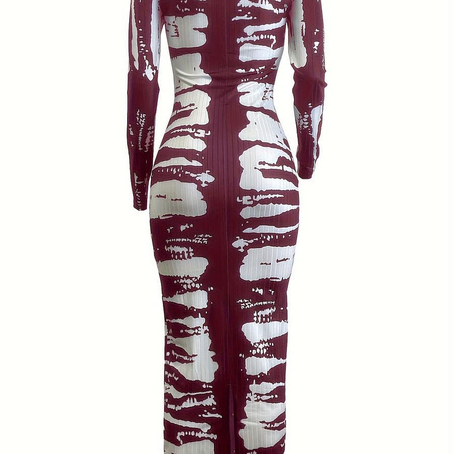 Color Block Ribbed Slim Dress, Casual Square Neck Long Sleeve Dress For Spring & Fall, Women’s Clothing Clothing Shop Online at Dubai Trades 2