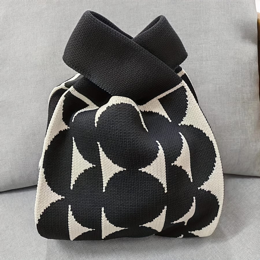 Color Contrast Knitted Handbag, Aesthetic Woven Tote Wrist Bag, Crochet Bag For Women Clothing, Shoes & Jewelry Shop Online at Dubai Trades 2