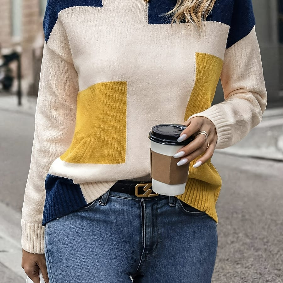 Color Crew Neck Pullover Sweater, Casual Long Sleeve Knitted Sweater For Fall & Spring, Women’s Clothing Clothing Shop Online at Dubai Trades 2