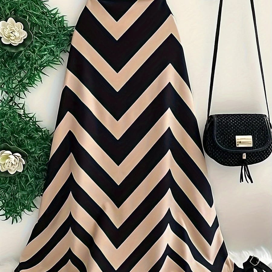 Color Striped Print Skirt, Elegant High Waist A-line Skirt For Spring & Fall, Women’s Clothing Clothing Shop Online at Dubai Trades 2