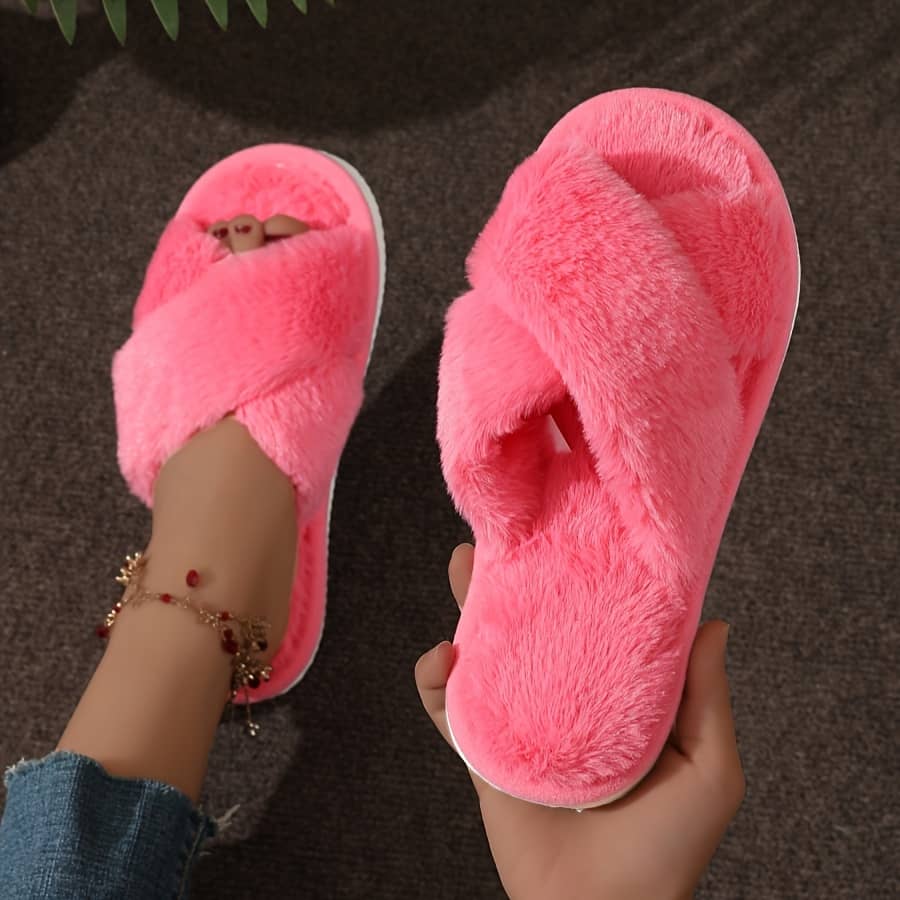 Crisscross Band Plush Indoor Slippers, Cozy & Warm Leopard Print Soft Sole Fuzzy Shoes, Non Slip Home Floor Slippers Clothing, Shoes & Jewelry Shop Online at Dubai Trades 2