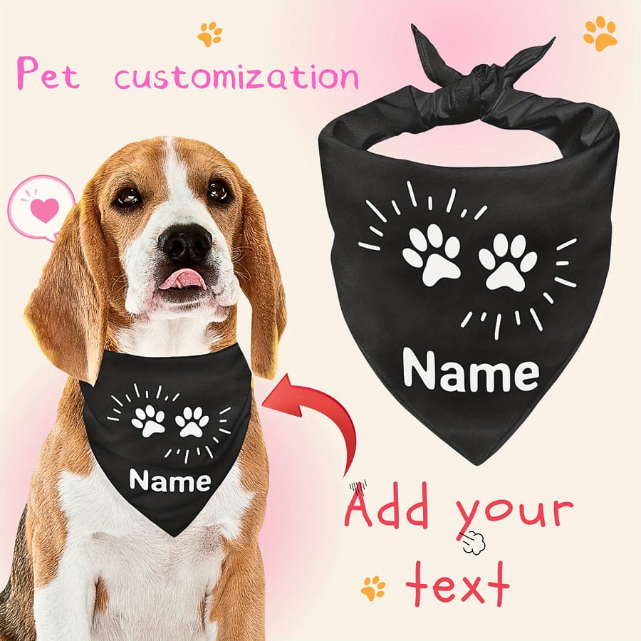 Customizable Dog Bandana With Paw – Personalized Text For Pets, Black Knit Scarf Style, Adjustable Tie, Small/medium/large Breeds Apparel & Accessories Shop Online at Dubai Trades 2