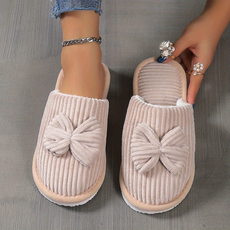 Cute Bowknot Soft Sole Fuzzy Slippers, Winter Cozy & Warm Slip On Plush Shoes, Comfy Closed Toe Home Slippers Clothing, Shoes & Jewelry Shop Online at Dubai Trades 2