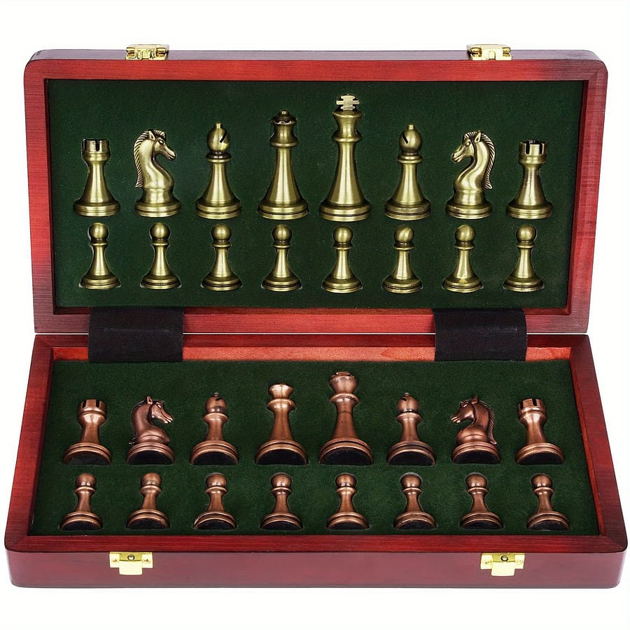 Deluxe Foldable Chess Set With Solid – , Zinc Alloy Metal Pieces, Includes Green Felt Lining & Labels For Easy Identification, Chess Board Set Board Games Shop Online at Dubai Trades 2