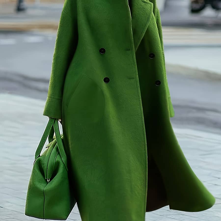 Double-breasted Lapel Coat, Elegant Thermal Solid Long Sleeve Midi Length Coat For Fall & Winter, Women’s Clothing Clothing Shop Online at Dubai Trades 2