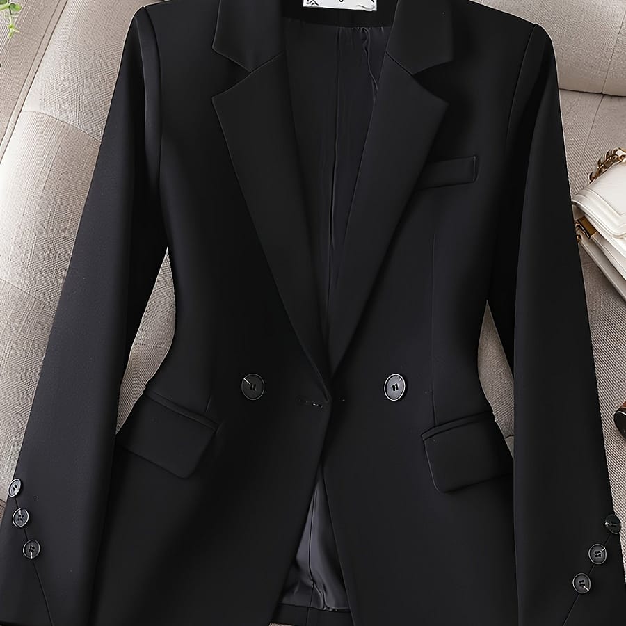 Double-breasted Lapel Neck Blazer, Elegant Long Sleeve Blazer For Office & Work, Women’s Clothing Clothing Shop Online at Dubai Trades 2