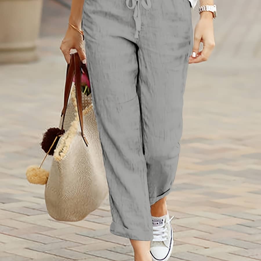 Drawstring Waist Pants, Casual Straight Leg Pants With Pocket For Spring & Fall, Women’s Clothing Clothing Shop Online at Dubai Trades 2