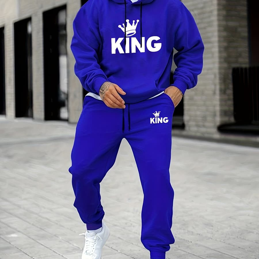 Early Autumn 2025 ‘ Crown Letter Print Hoodie And Drawstring Waist Pants. Active Shop Online at Dubai Trades 2