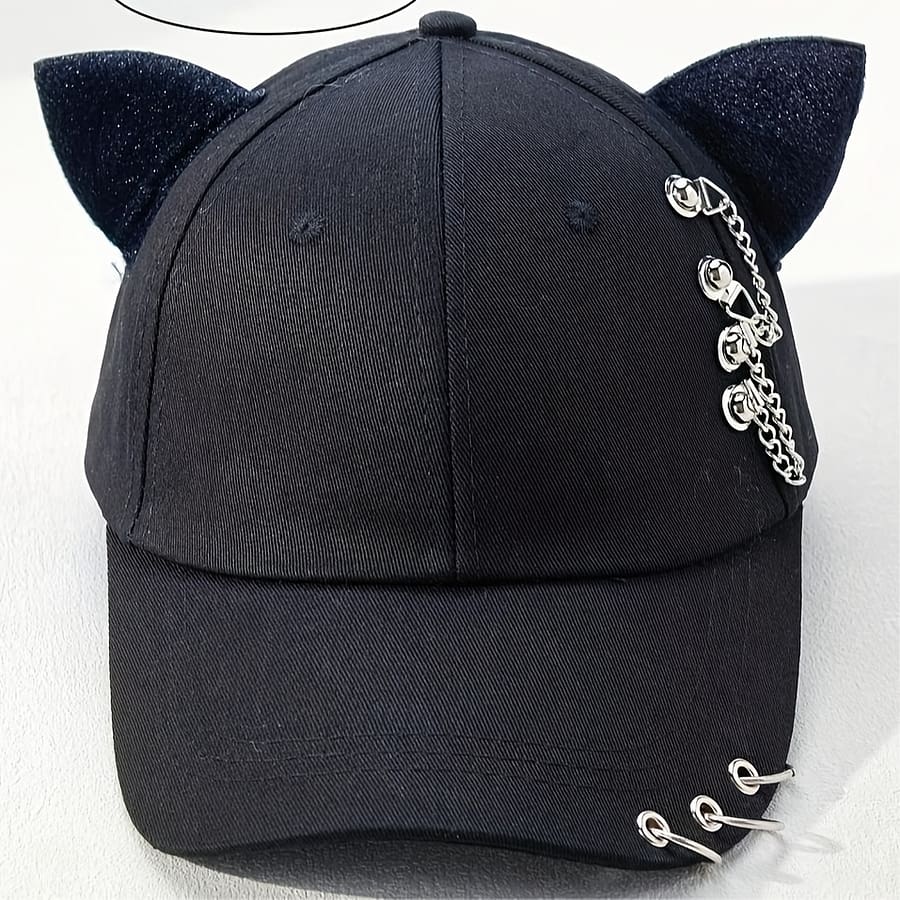 Ears Baseball Cap Hip Moon Skull Plane Rivet Chain Ring Decor Sun Hat Adjustable Lightweight Dad Hats For Accessories Shop Online at Dubai Trades 2