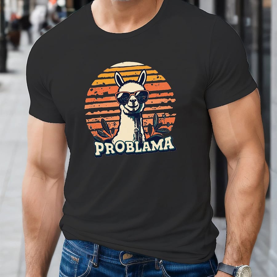Eid Alpaca With Sunglasses Pattern Print Men’s Creative Top, Casual Short Sleeve Crew Neck T-shirt, Men’s Clothing For Summer Outdoor Clothing Shop Online at Dubai Trades 2