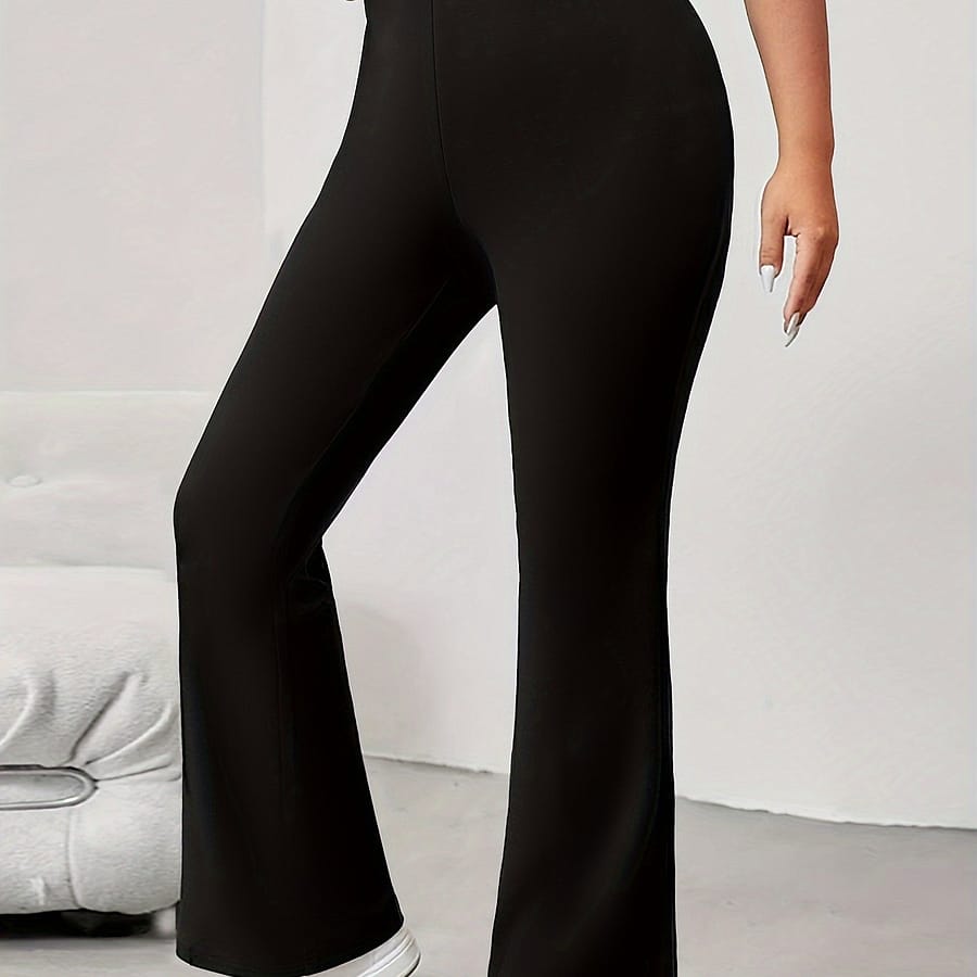 Elegant High-waist Straight-leg Pants For Women – Stretchy Polyester, Non-see-through, Solid Color, Spring/fall Clothing Shop Online at Dubai Trades 2