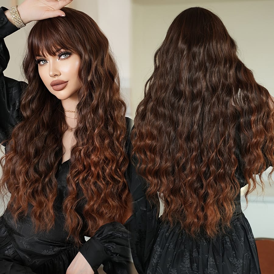 Elegant Ombre Wig With Bangs – 30″ Long, Deep , High Density Fluffy Synthetic Hair, Heat Resistant Beauty & Personal Care Shop Online at Dubai Trades 2