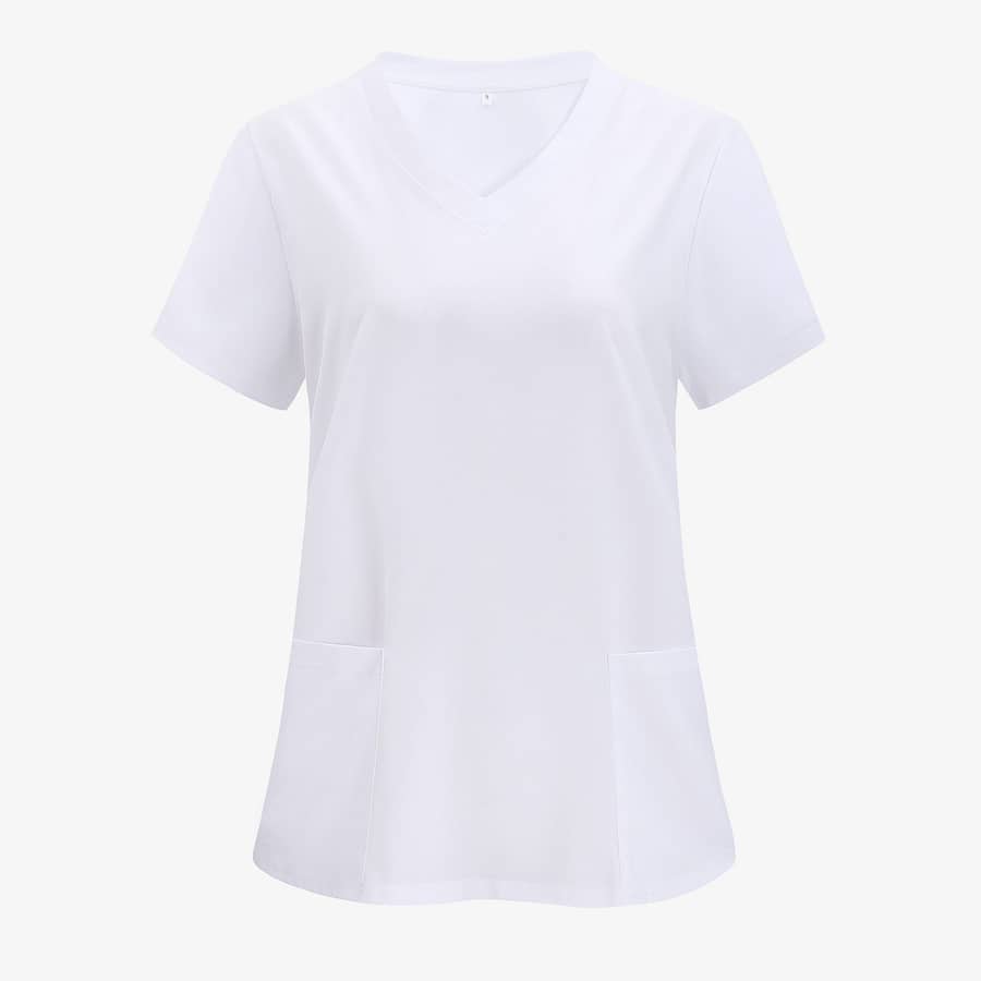 Elegant V-neck Scrub Top For Women – Solid Color, Short Sleeve With Dual Pockets, Machine Washable Clothing Shop Online at Dubai Trades 2