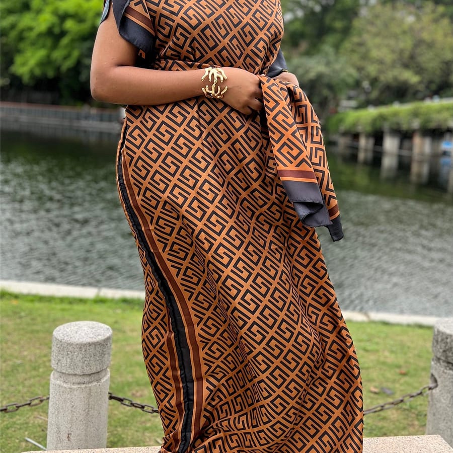 Elegant Women’s Geometric Print Batwing Sleeve Maxi Dress With Headscarf – Adjustable One-shoulder Strap, Waist Belt & Side Slit, Loose Fit Long Dress For , Machine Washable Clothing Shop Online at Dubai Trades 2