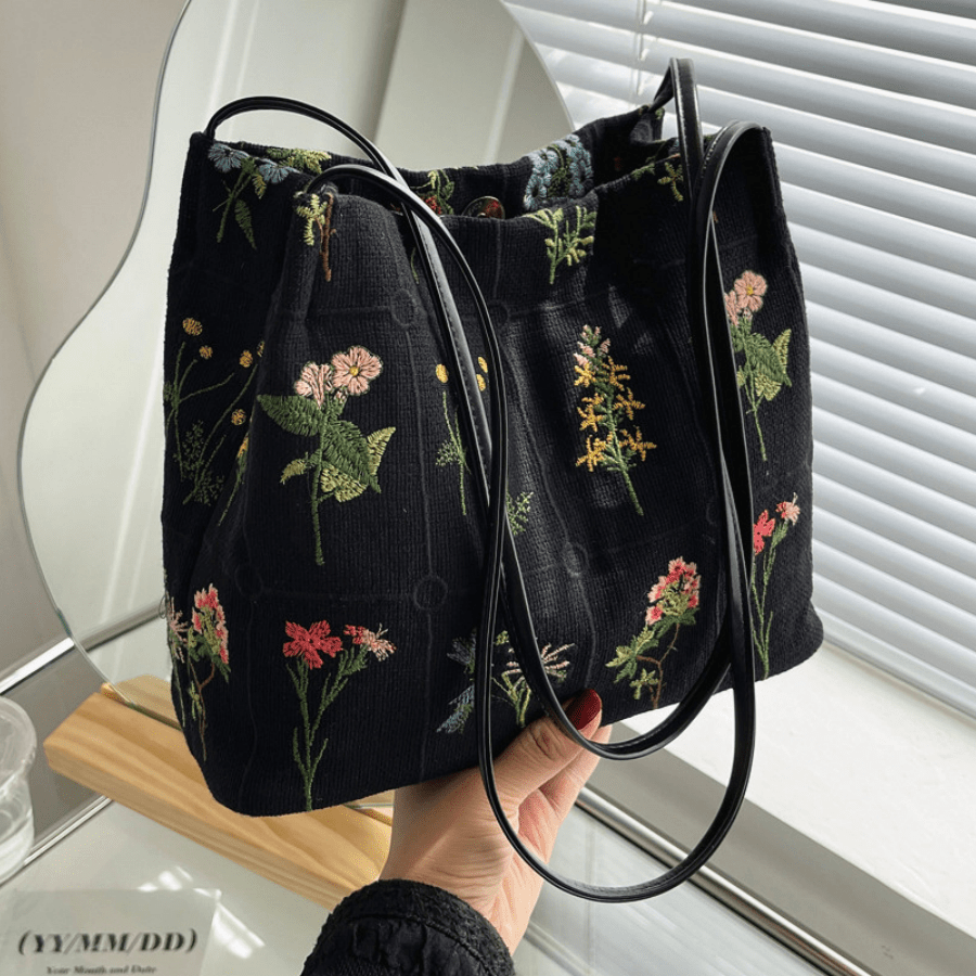 Embroidered Print Tote Bag, Stylish Collapsible Shoulder Bag, Perfect Crossbody Bag For Daily Use Clothing, Shoes & Jewelry Shop Online at Dubai Trades 2