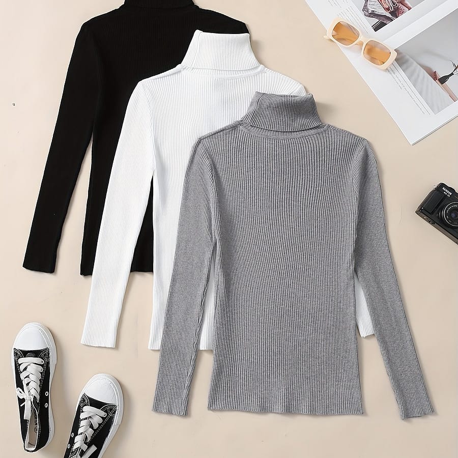 European And Fashion High-neck Fitted Sexy Ribbed Sweater Set Clothing Shop Online at Dubai Trades 2