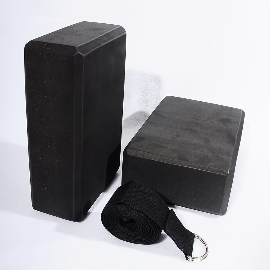 Eva Yoga Blocks And Stretch Strap Set For Beginners, Solid Color, 2-pack High Density Foam Blocks With Exercise Band For Flexibility And Support , Pilates, Dance Blocks Shop Online at Dubai Trades 2