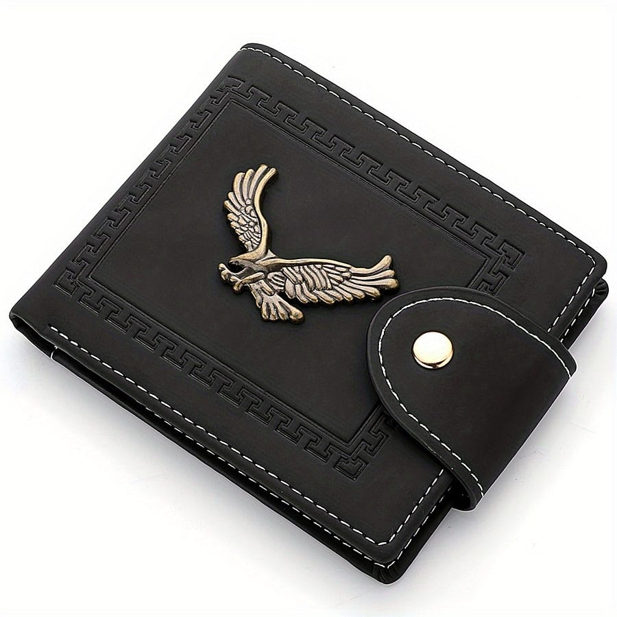Fashion Eagle Wallet For Men, Zipper Snap Coin Credit Card Bag, Frosted Pu Leather Clip For Men Accessories Shop Online at Dubai Trades 2