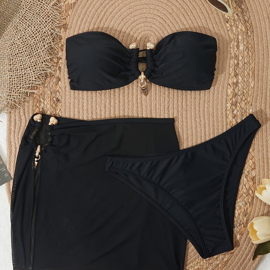 Fashionable And Elegant Vacation Swimsuit And Gauze Skirt 3 Piece Set Bikinis Shop Online at Dubai Trades 2