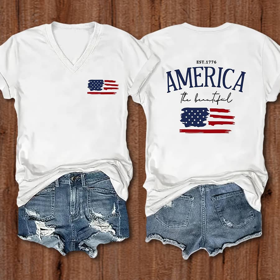 Flag Print Crew Neck T-shirt, Casual Short Sleeve T-shirt For , Women’s Clothing Clothing Shop Online at Dubai Trades 2