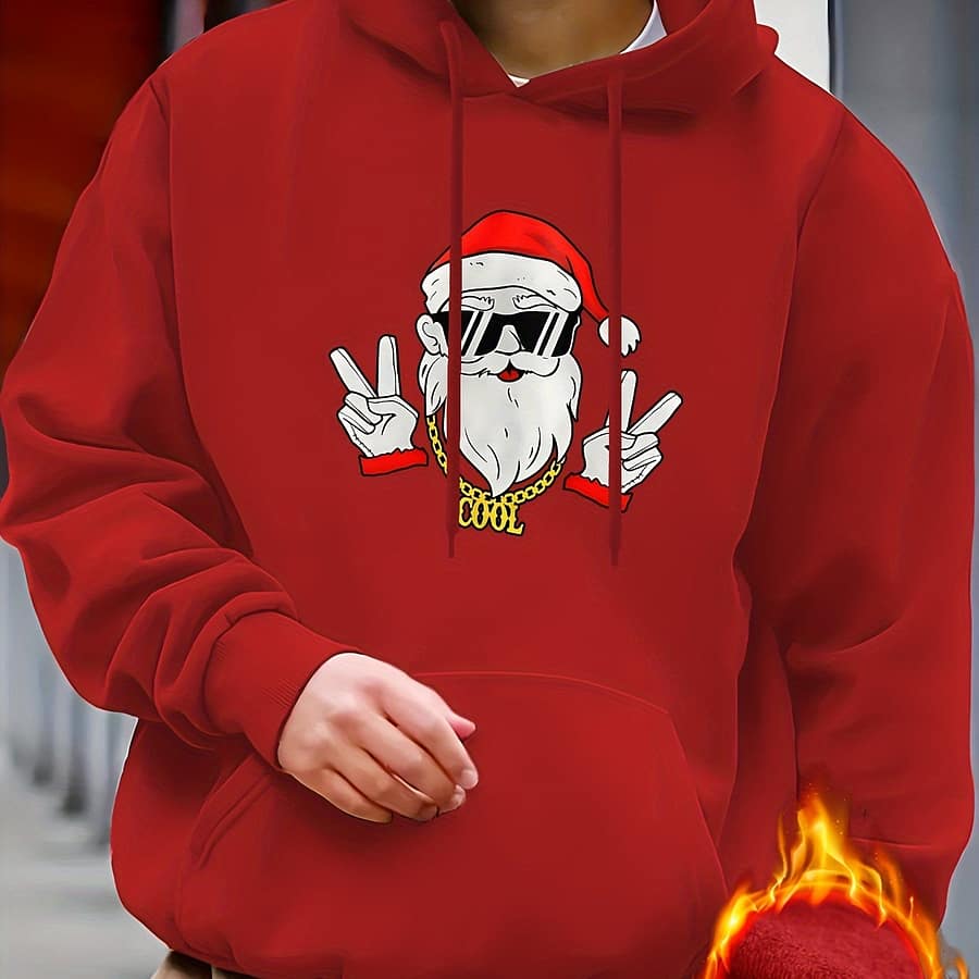 Fleece Christmas Santa Claus Print Kangaroo Pocket Hoodie, Casual Long Sleeve Hoodies Sweatshirt, Men’s Clothing Clothing Shop Online at Dubai Trades 2
