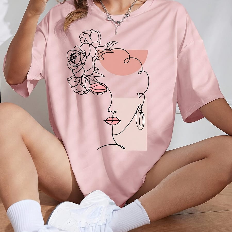 Floral Girl T-shirt, Crew Neck Drop Shoulder For , Women’s Clothing Clothing Shop Online at Dubai Trades 2