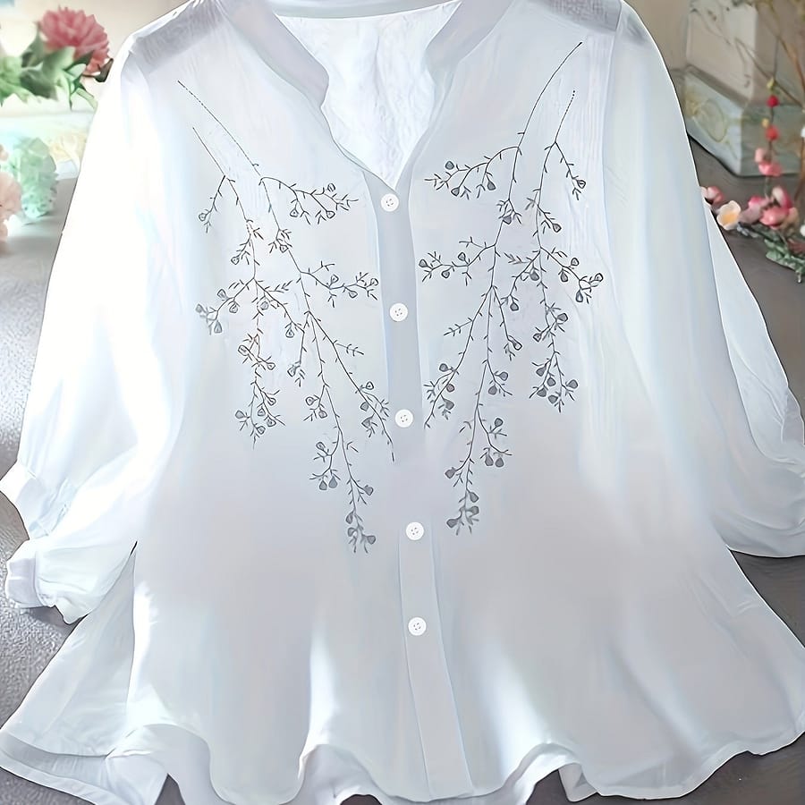 Floral Pattern Simple Blouse, Elegant Button Front Stand Collar Blouse, Women’s Clothing Blouses Shop Online at Dubai Trades 2