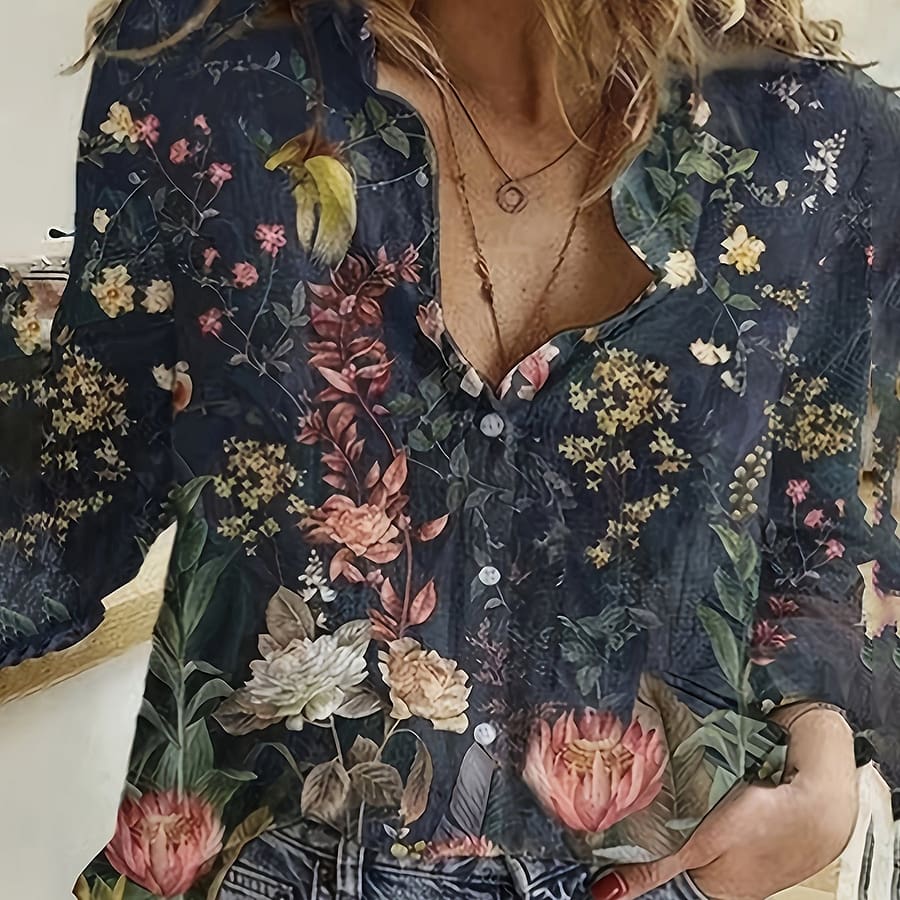 Floral Print Button Front Shirt, Casual Long Sleeve Lapel Shirt For Spring & Fall, Women’s Clothing Blouses Shop Online at Dubai Trades 2