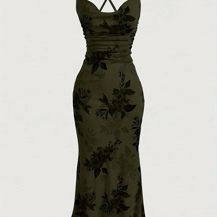Floral Print Crisscross Cami Dress, Elegant Sleeveless Spaghetti Strap Dress For , Women’s Clothing Clothing Shop Online at Dubai Trades 2