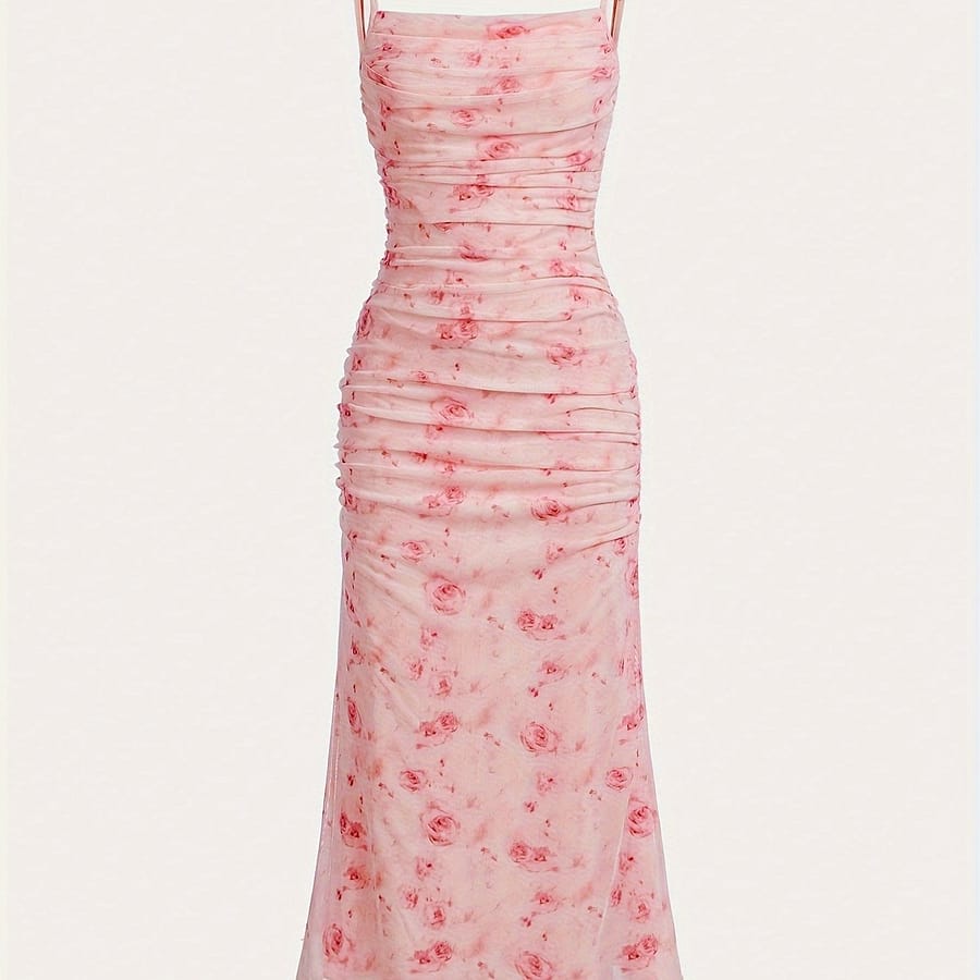 Floral Print Spaghetti Strap Ruched Dress, Elegant Sleeveless Cami Dress For , Women’s Clothing Clothing Shop Online at Dubai Trades 2