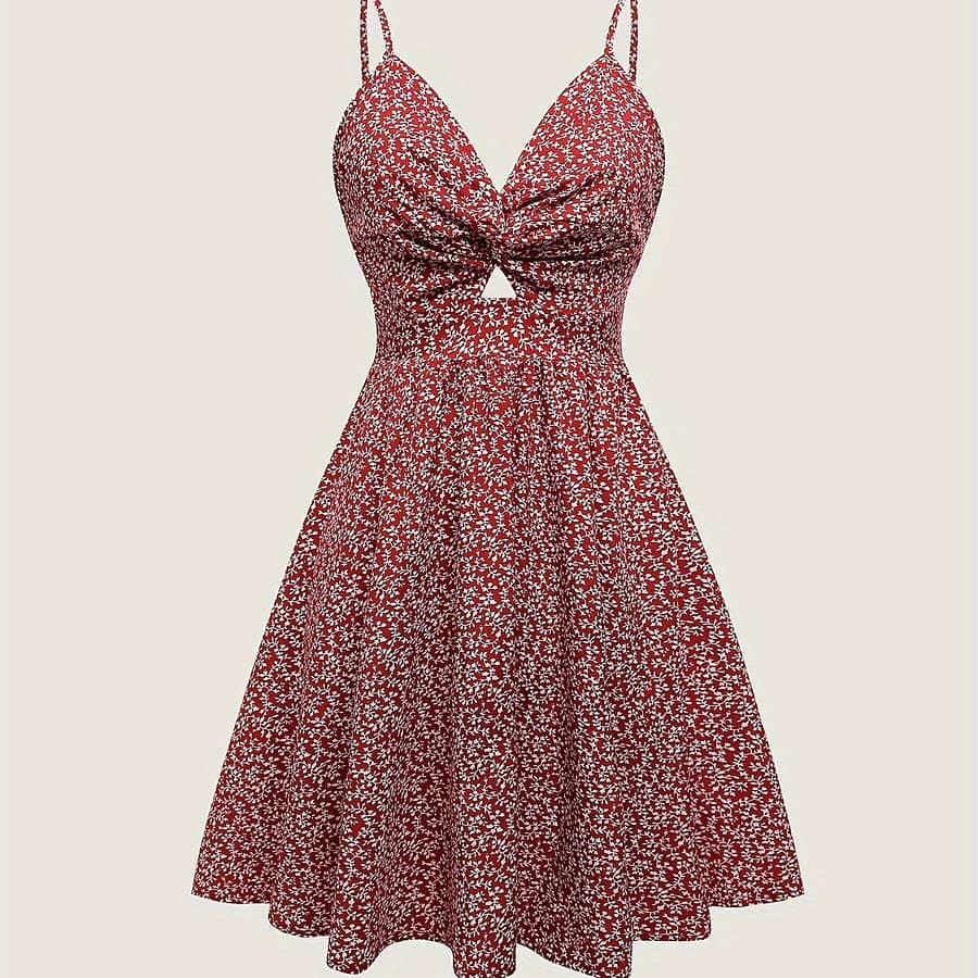 Floral Print Twist Front Cami Dress, Elegant Cut Out Dress For , Women’s Clothing Clothing Shop Online at Dubai Trades 2