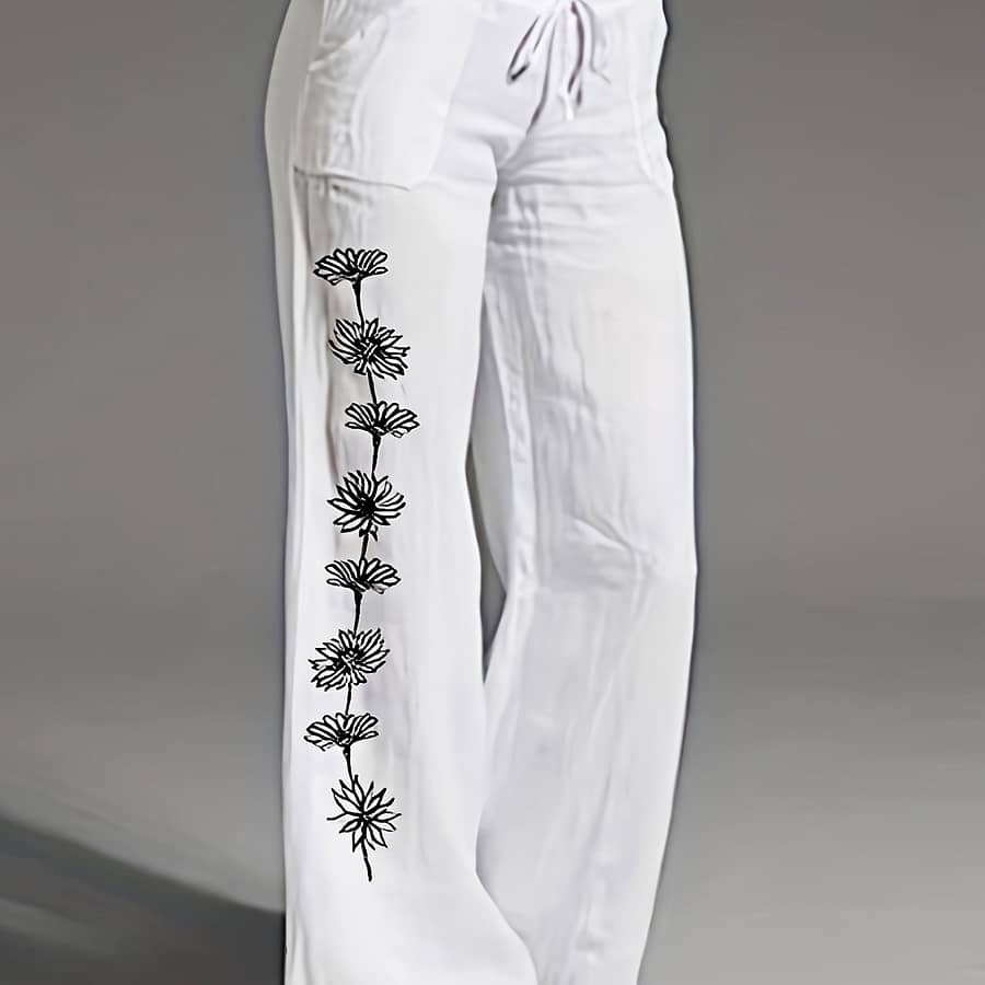 Floral Print Wide Leg Pants, Casual Loose Pants For Spring & Fall, Women’s Clothing Clothing Shop Online at Dubai Trades 2