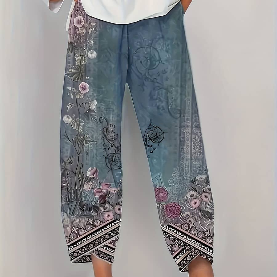 Floral Print Women’s Plus Size Sports Pants – , Breathable Elastic Waist Loose Fit Clothing, Shoes & Jewelry Shop Online at Dubai Trades 2