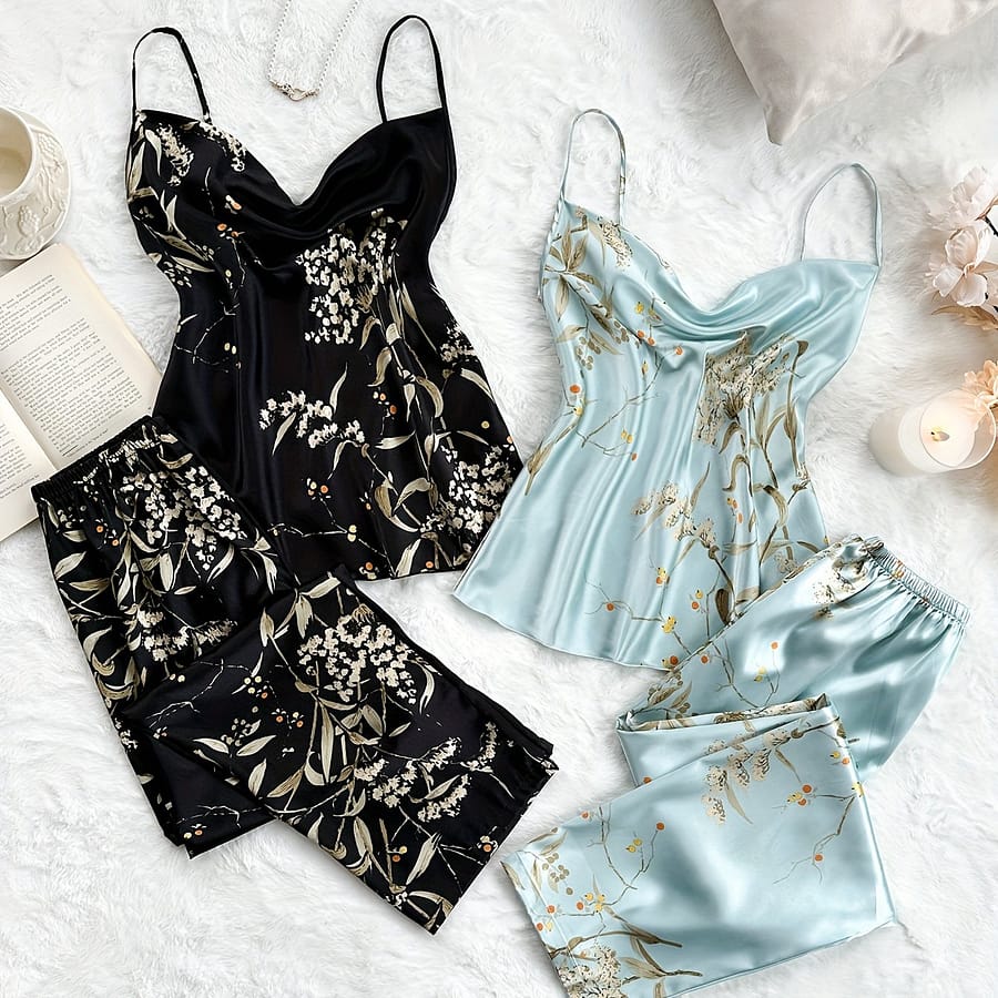 Four-piece Set Of Long-sleeved Printed Top And Pajamas With A Neck Style, Suitable For Clothing Shop Online at Dubai Trades 2