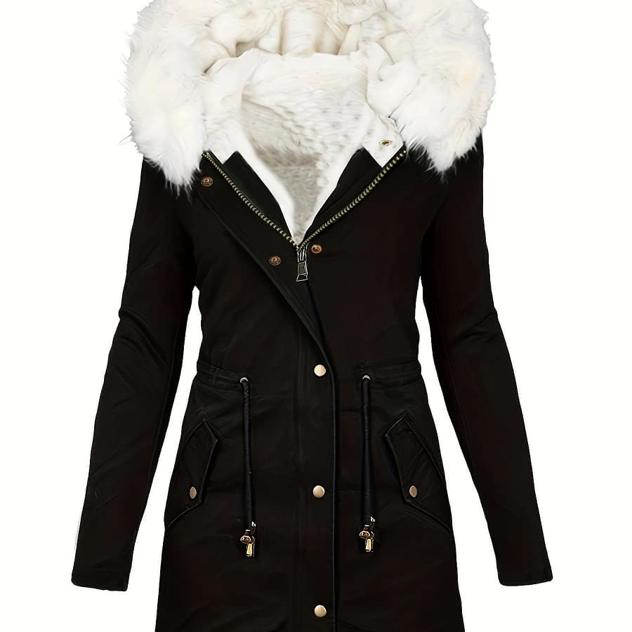 Fur Hood Drawstring Parka Coat, Zip Up Button Front Pocket Thermal Overcoat, Women’s Clothing Clothing Shop Online at Dubai Trades 2
