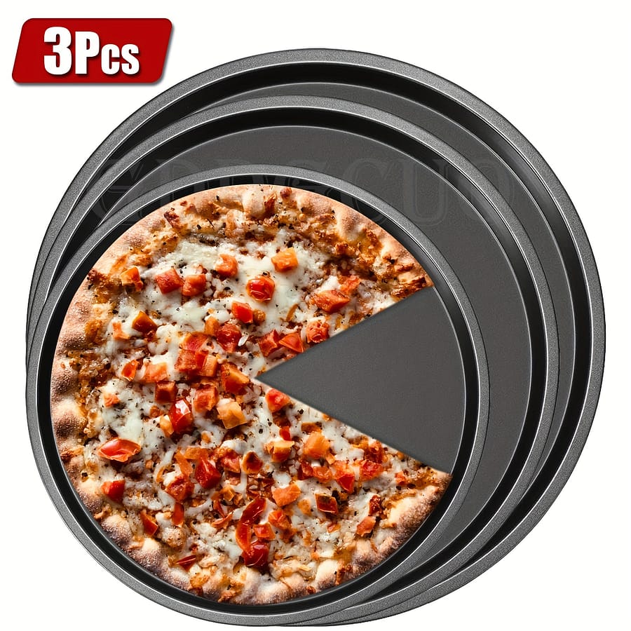 Gddgcuo 3-piece Round Carbon Steel Pizza Pans Set, Oven-safe Baking Trays, Induction Stovetop Compatible, And Homemade Pizzas, New Year Kitchen Essential – Deep Gray Bakeware Shop Online at Dubai Trades 2