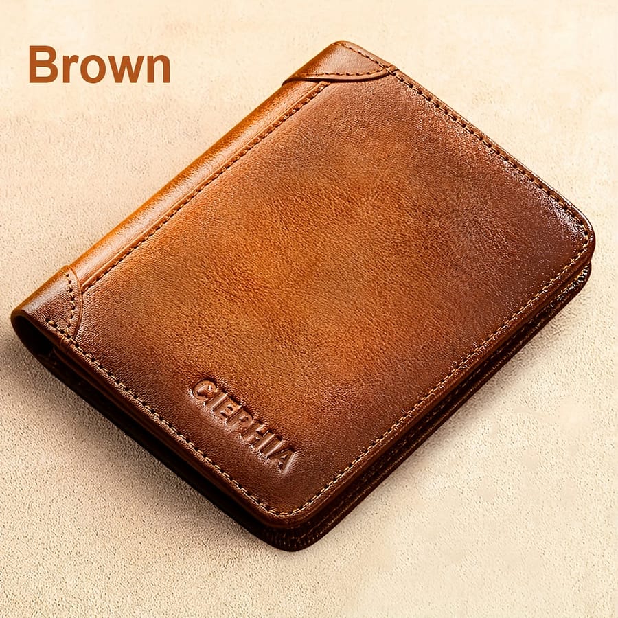 Genuine Leather Bifold Short Wallets For Men, Vintage Rfid Blocking Multifunction Id Credit Card Holder , License Holder Gifts For Men Accessories Shop Online at Dubai Trades 2