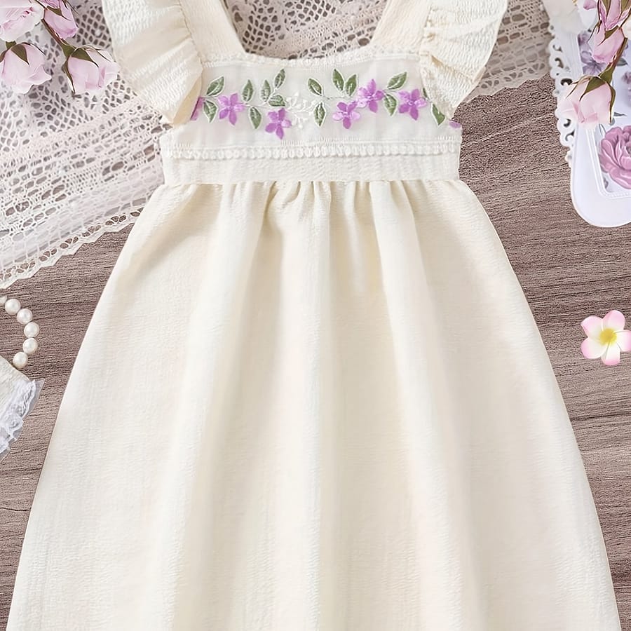 Girl’s Exquisite Embroidered Floral Ruffle Sleeve Casual Romantic Dress Casual Shop Online at Dubai Trades 2