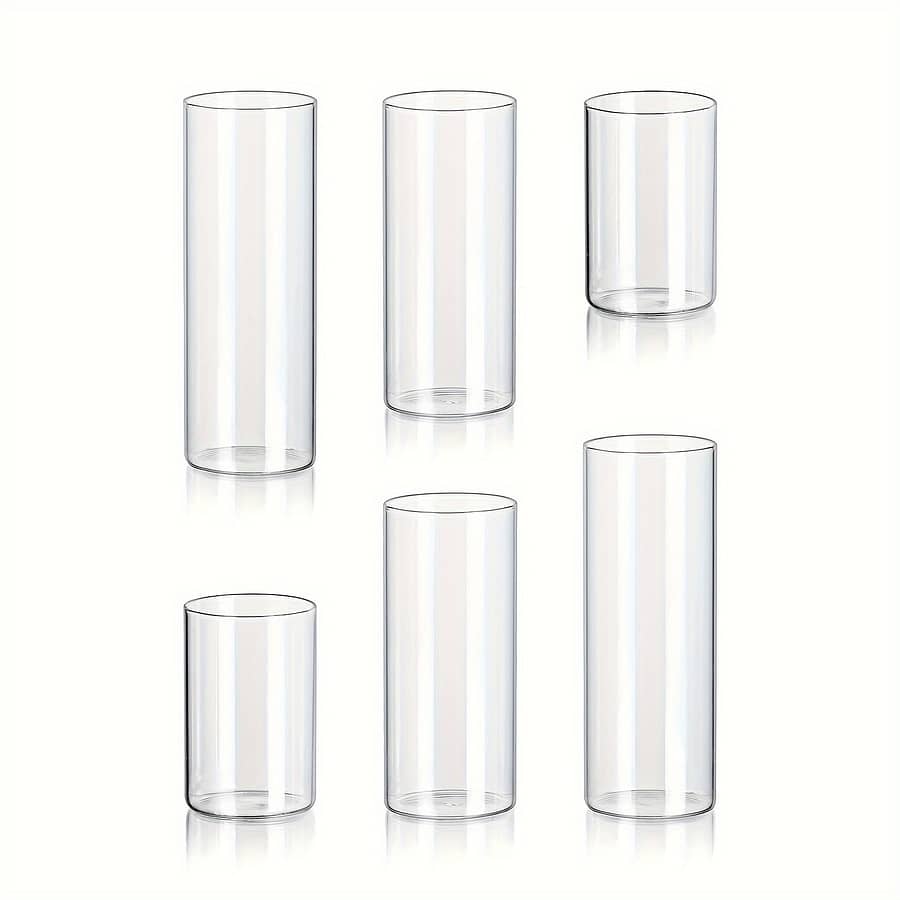 Glass Candleholder Set Of 6 – Tabletop Romance-themed Hurricane Holders With Lacquered Finish For Christmas, , Easter, Hanukkah, Thanksgiving – Transparent Cylinder Vases, 2 Sets Candleholder Sets Shop Online at Dubai Trades 2