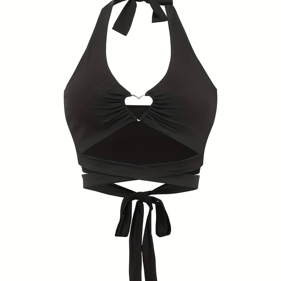 Heart Ring Linked Lace Up Halter Top, Y2k Sexy Backless Halter Top For Summer, Women’s Clothing Clothing Shop Online at Dubai Trades 2