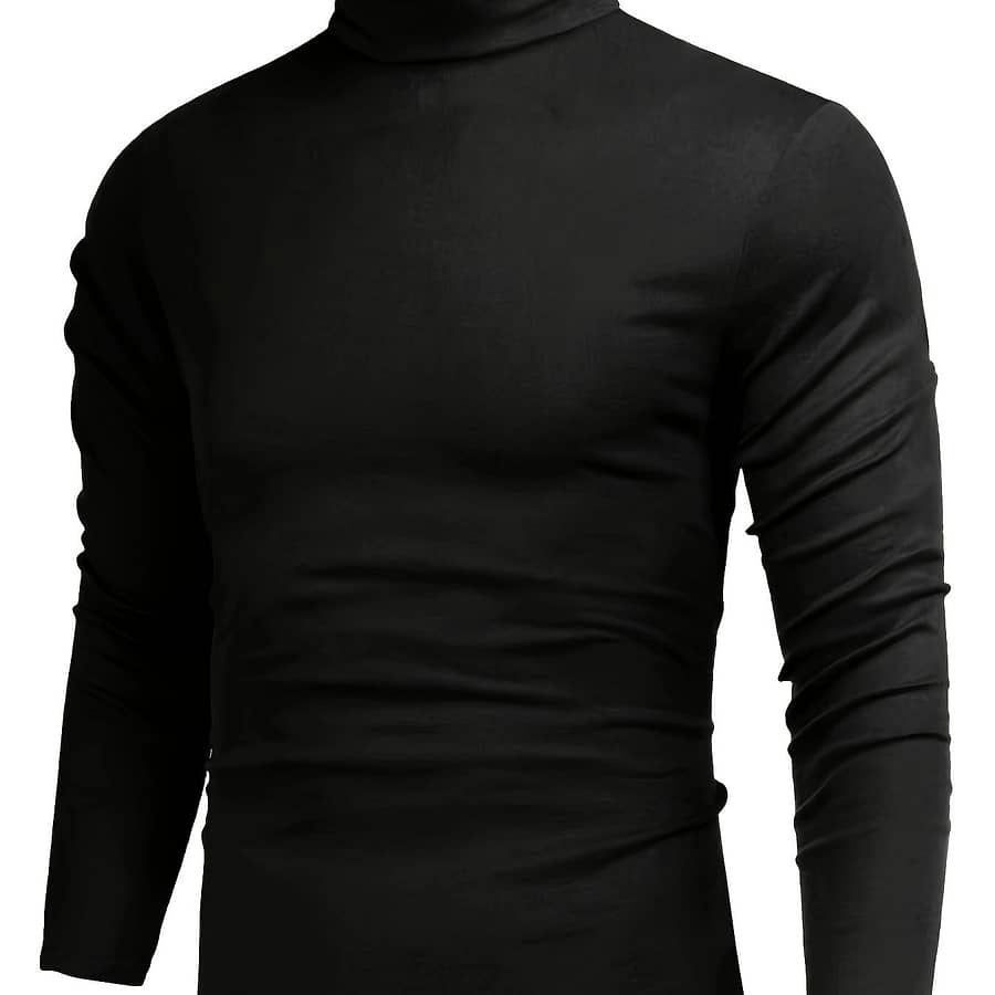 High Collar Warm Fleece Lined Shirt, Men’s Casual Warm Solid Mid Stretch Pullover Sweater For Clothing Shop Online at Dubai Trades 2