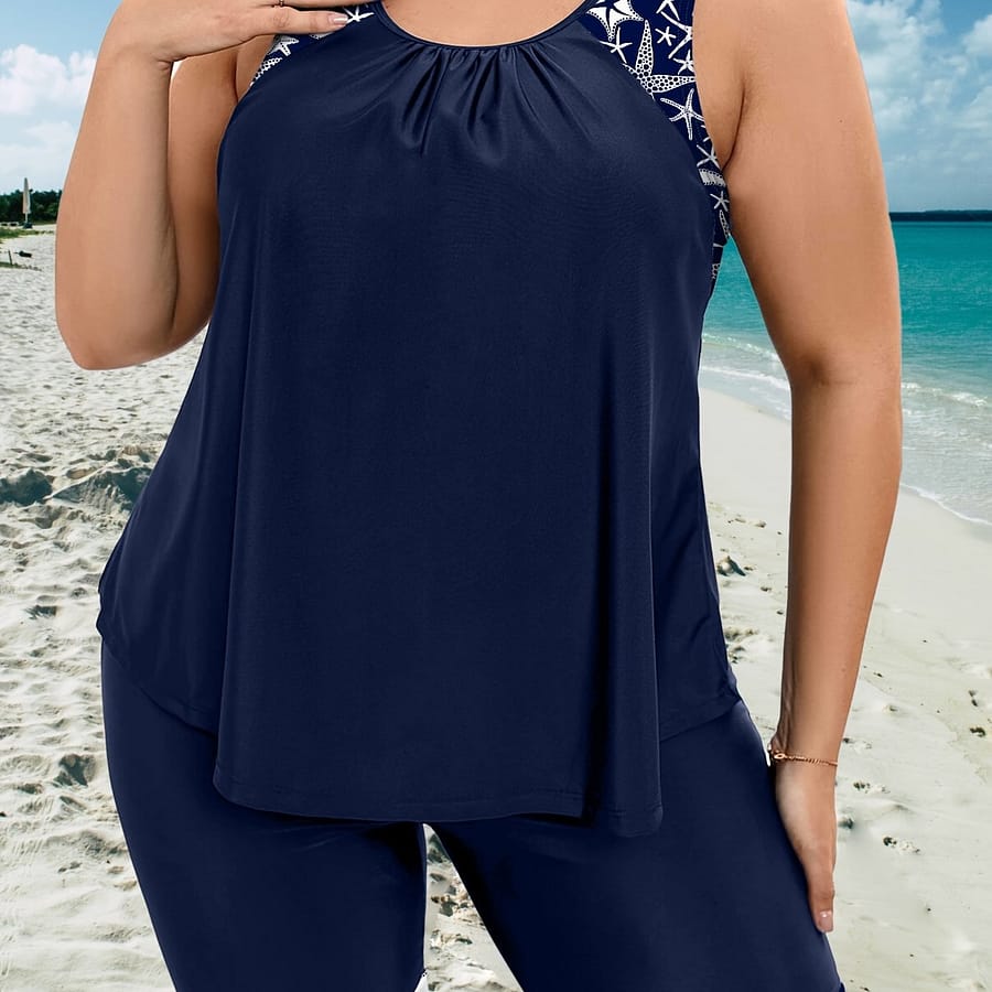 Hot European And American Women’s Plus Size Tankini Five-piece Swimsuit In Navy Blue Clothing Shop Online at Dubai Trades 2