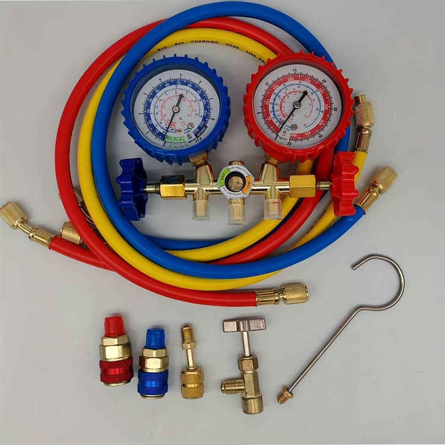 Hvac Manifold Gauge Set With Hoses And Hook, A/c Refrigeration Kit Compatible With R12, R22, R502, R134a Refrigerants, Insulation Material Construction Air Conditioning Tools & Equipment Shop Online at Dubai Trades 2