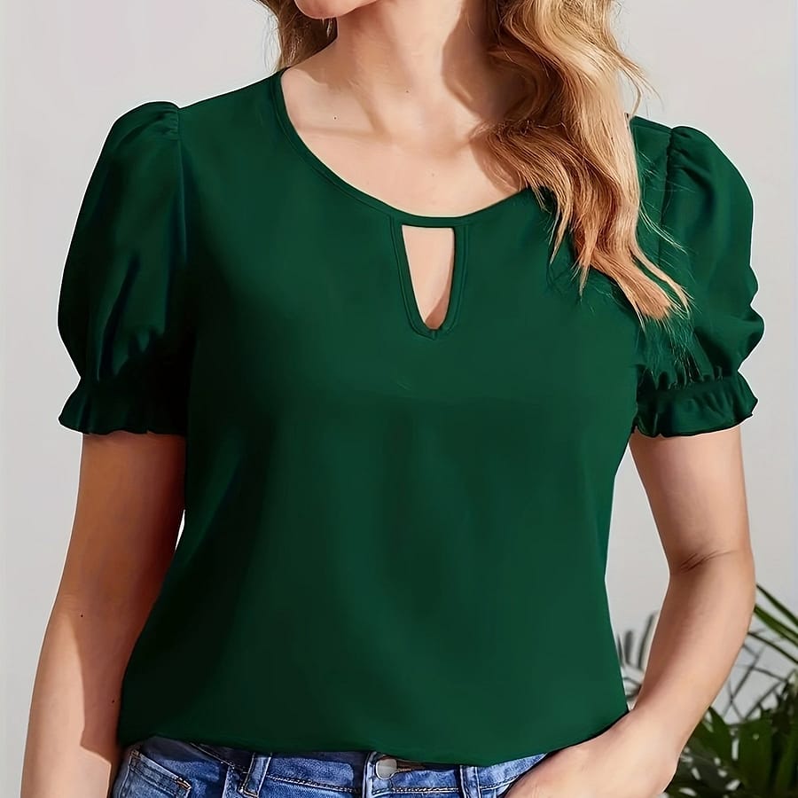 Keyhole Neck Blouse, Elegant Puff Sleeve Top For , Women’s Clothing Blouses Shop Online at Dubai Trades 2
